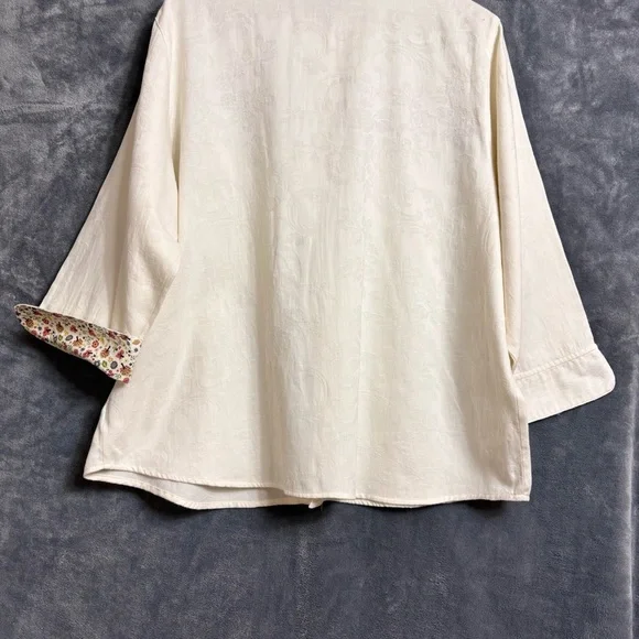 Alfred Dunner Cream Floral Embroidered Button Down Shirt - Picture 2 of 8